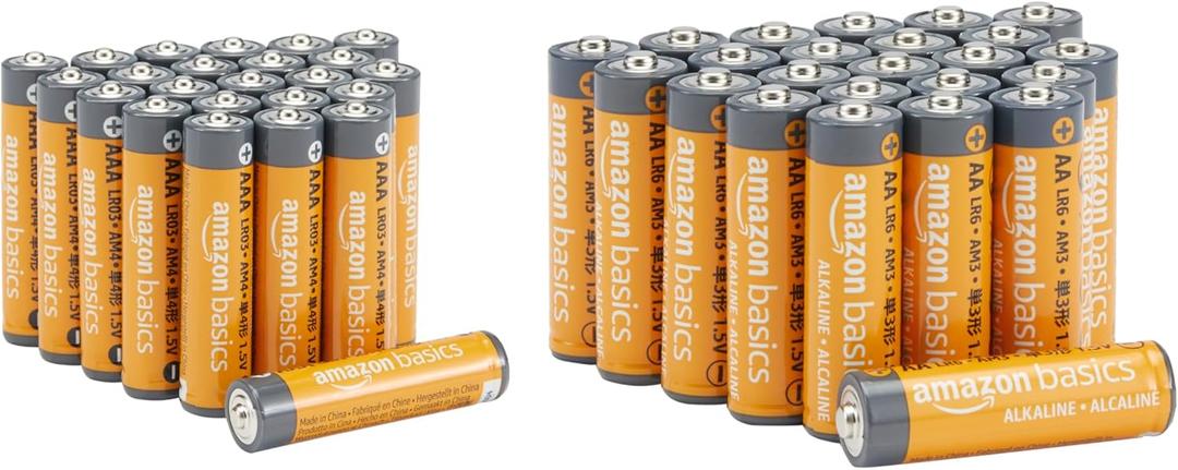 Amazon Basics AA & AAA High-Performance Alkaline Batteries Value Pack - 24 Double AA Batteries and 24 Triple AAA Batteries (48 Count)