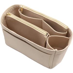 LEXSION Felt Purse Bag Organizer Insert with zipper Bag Tote Shaper Fit Speedy Neverful PM MM, Beige 8023