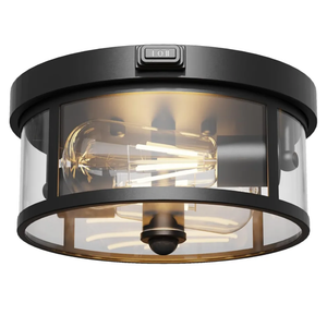 Outdoor Ceiling Light with Motion Sensor 9.3in  Porch Lights Outdoor, E26 Base, Flush Mount, 360° Detection, 3 Modes (Auto/Dusk to Dawn/Alwayson), Farmhouse Ceiling Light for Porch, Entryway