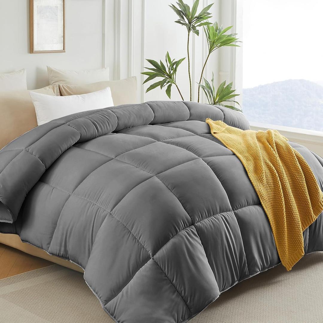 L LOVSOUL Down Alternative Queen Comforter Duvet Insert,All Season Duvet Insert with Corner Tabs,Grey Comforter Queen Size 90x90Inches, Grey 