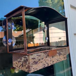 Lilyang Window Bird Feeder, Metal Bird Feeder Window with Wide View, Window Bird Feeders with Strong Suction Cups, Wild Bird Feeders for Bird Watching Presents