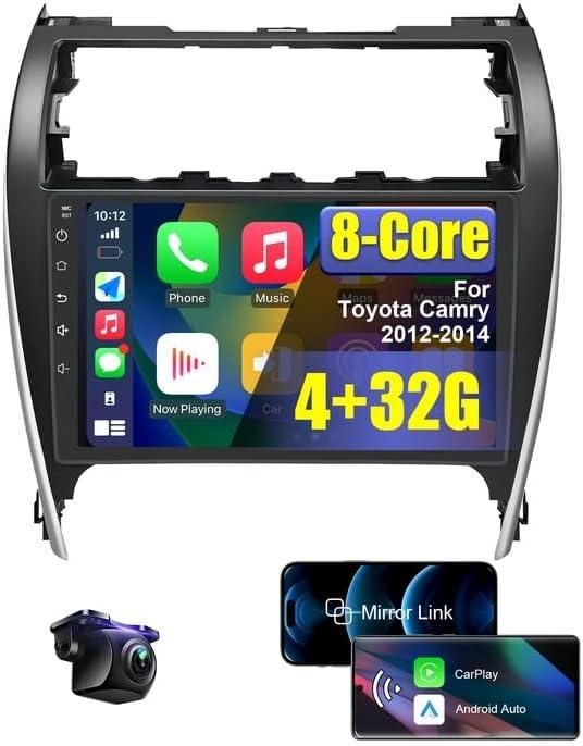 4+32G 8 Core Android Car Radio Stereo for Toyota Camry 2012 2013 2014 with Wireless CarPlay/Android Auto, 10.1'' HD Touchscreen Car Radio with AM/FM/RDS Backup Camera WiFi