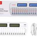 Tenergy TN438 16 Bay Battery Charger for AAA and AA Rechargeable Batteries, AA/AAA NiMH/NiCd Rechargeable Batteries Charger with AC Wall Adapter and Car Adapter