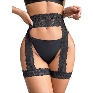 SOLY HUX Women's Lace Garter Belt High Waisted Scallop Trim Lingerie Accessories (Black, M)