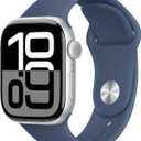 Apple Watch Series 10 [GPS 42mm case] Smartwatch with Silver Aluminum Case with Denim Sport Band - S/M. Fitness Tracker, ECG App, Always-On Retina Display, Water Resistant