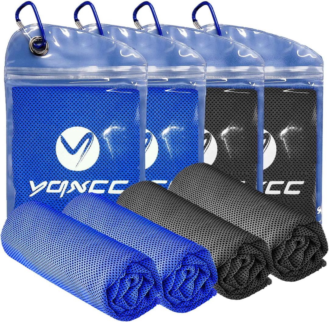 YQXCC 4 Pack Cooling Towels | 40"x12" | Cool for Neck and Face | Microfiber Soft Breathable Chilly | for Yoga, Sport, Golf, Gym, Camping, Running & More Activities (2 Dark Blue/ 2 Dark Gray)