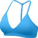 HIGORUN Workout Sports Bras for Women Backless Padded V Neck Strappy Bra Low Impact Y Back Gym Yoga Tops (Medium, Blue)