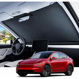 REEVAA Upgraded for Tesla New Model Y 2016-2026 (Juniper) Windshield Sunshade [Tailored Fit, 99% Sun Protection] Foldable Sun Shade Car Accessories with Storage Bag