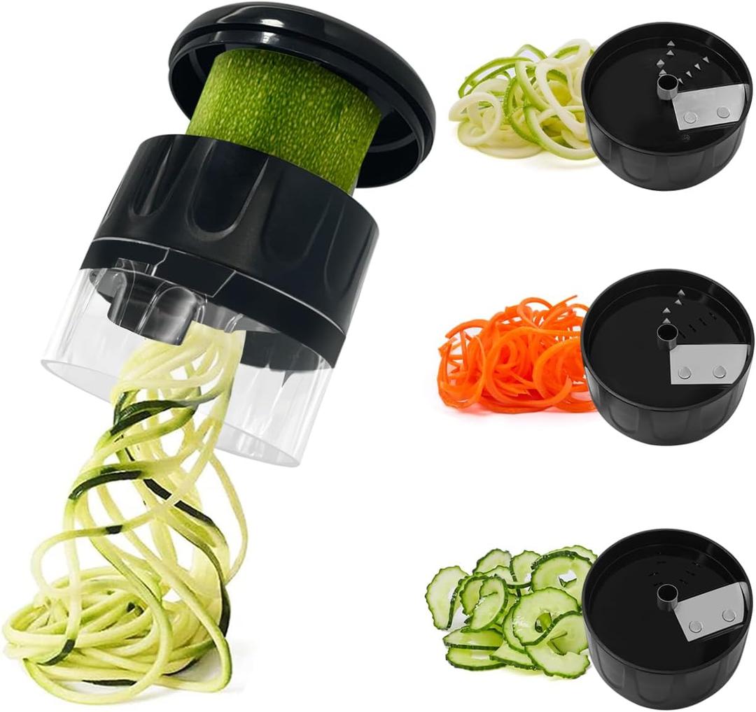 3 in 1 Vegetable Spiralizer Slicer, Adjustable Zucchini Carrot Noodle Maker, Cucumber Spiral Cutter, Easy to Use Kitchen ToolBlack