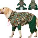 LovinPet Large Dog Onesies Big Pajamas: Wound Care/Post Surgery, Anxiety Relief, Lightweight Stretchy Fabric, Dog Pajamas,Dog Jammies, Reflective Stripe, Dew & Moss Dark Green Print, Pet PJ's/Medium