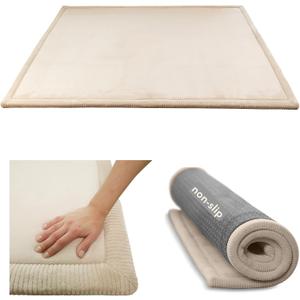 Hakuna Matte CloudSoft Mat for Floor 60" x 80" Beige Coral Velvet Memory Foam Rug Non-Slip, Water-Resistant