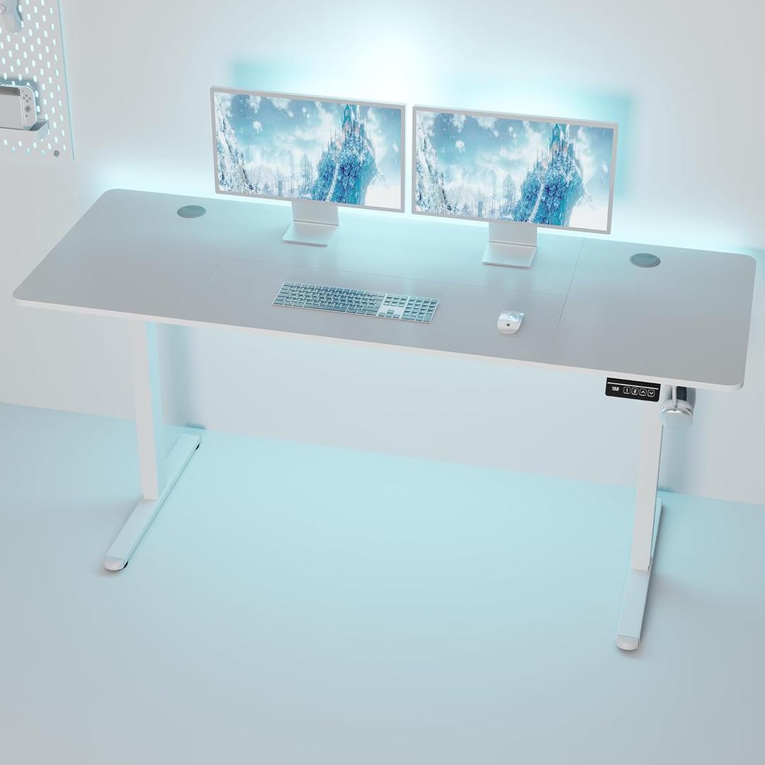 Shintenchi Standing Desk, 63x24 Inch Height Adjustable Electric Sit Stand up Desk, Ergonomic Rising Computer Table, Modern Lift Gaming Desk Workstation for Home Office, White