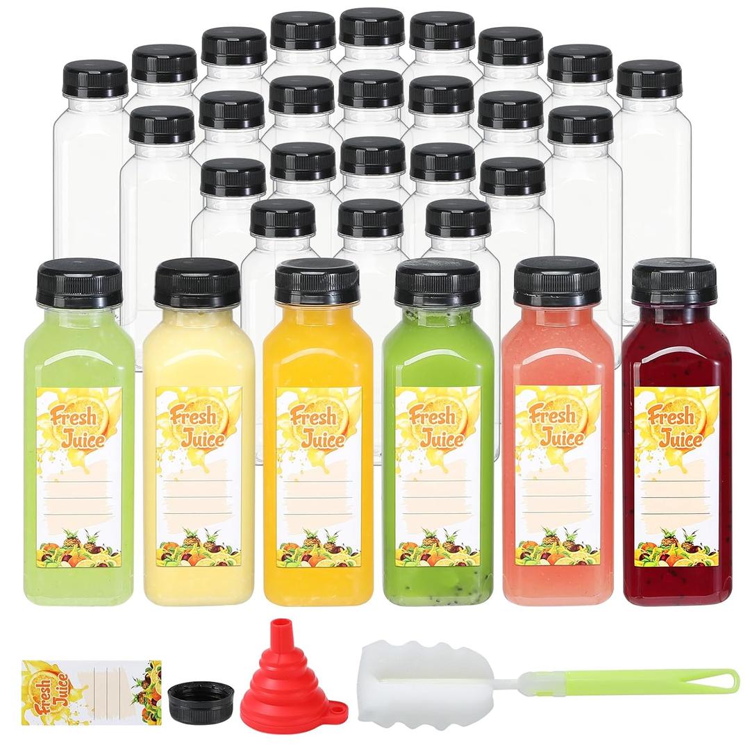 30pcs 10oz Empty Plastic Juice Bottles with Caps Reusable Food Grade Drink Bottles with Leak-Proof Tamper Evident Caps Bulk Clear Beverage Containers for Homemade Drinks Smoothie Milk