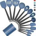 Coukre Silicone Kitchen Cooking Utensils Set with Holder  Heat-Resistant, Food-Grade Kitchen Tools, Spatula, Spoon & Gadgets for Non-Stick Pans, Dishwasher Safe (14, DarkBlue)