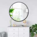 URnicehome 36 Inch Black Tempered Glass Round Mirror,Bathroom Mirror,Metal Frame Vanity Mirror,Circle Wall Mirror for Bathroom Bedroom Living Room Entryways Washrooms