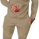 UOUA Mens 2 Piece Set Casual Outfits Polo Long Sleeve Shirt & Pants Tracksuit Loungewear Athletic Jogger Sweatsuit Size M