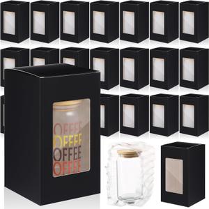 23 Pcs Gift Boxes for Sublimation Glass Exhibition, 16 oz Frosted Glass Cups Cardboard Box with Bubble Pouch, Coffee Mug Cup Drinking Can Tumbler Holder Case for Shipping Packaging (Black)