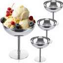 4PCS Ice Cream Cup Stainless Steel Dessert Cups Snack Yogurt Candy Cup Reusable Mini Silver Ice Cream Bowls with Footed for Salad Fruit Pudding Christmas Party, 4.33.92.4inch