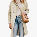 Tanming Women's Notch Lapel Double Breasted Wool Blend Mid Long Pea Trench Coat, XL