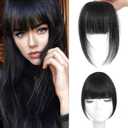 MOCA HAIR Clip in Bangs 100% Real Human Hair Extensions French Natural Black Fake Bangs Hair Clip on bangs for women Fringe with Temples Hairpieces Faux Bangs for Daily Wear