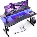 GTPLAYER 55 Inch Gaming Desk, Computer Gamer Desk with Monitor Stand, Ergonomic Carbon Fiber Surface Gaming Table with Power Outlet and Mouse Pad for Home Office, Black