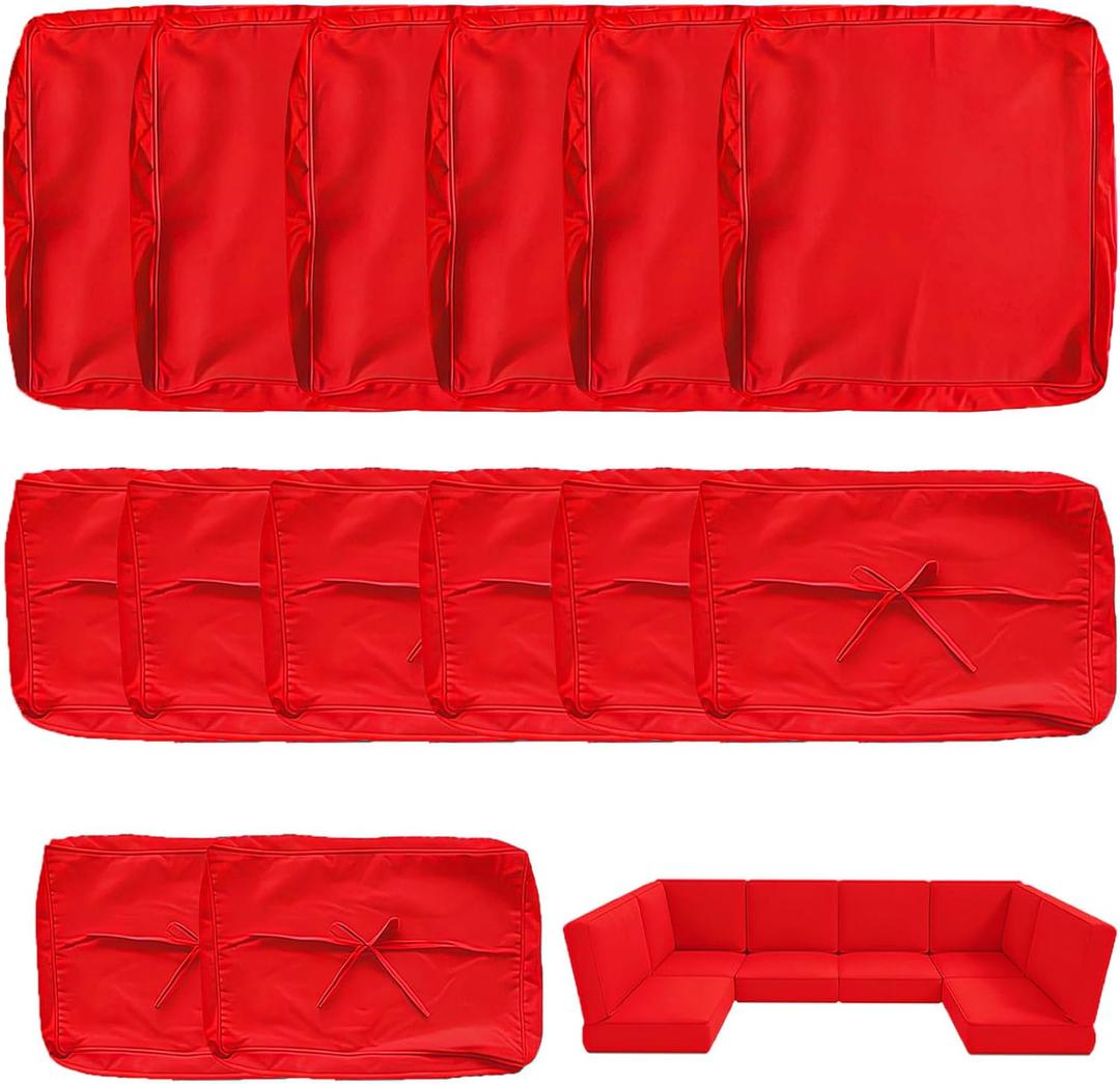 14 Pack Outdoor Cushion Covers, Waterproof Garden Furniture with Zipper Cushion Cover, Outdoor Cushion Cover for Courtyard Furniture (Red, 24.8Lx24.8Wx3.14H)