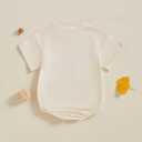 Nibbcoa Newborn Baseball Outfit Baby Girl Baseball Bow Embroidery Bubble Romper Short Sleeve One Piece Sweater Bodysuit (Beige, 0-3 Months) (Beige)