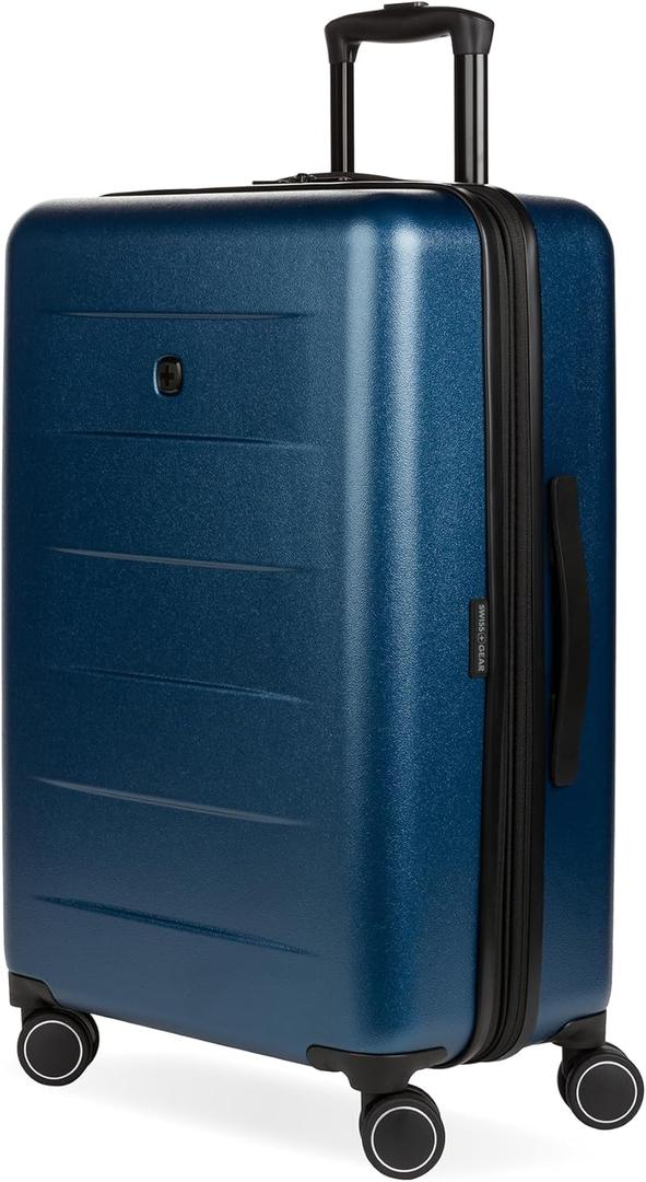 SwissGear 8020 Eclipse Hardside Expandable Luggage with Spinner Wheels, Navy, Checked-Medium 24-Inch