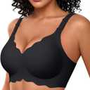 OEAK Women Bras No Underwire Scalloped Push Up Buttery Soft Tshirt Bra Seamless Full Coverage Convertible Everyday Bra (Large, 02 Black)