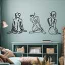 Photect 3 Pcs Metal Wall Art Decor Minimalist Abstract Woman Wall Art Metal Modern Line Drawing Decor Female Single Line Home Hanging for Bedroom Bathroom Living Room Christmas Housewarming(Vintage)