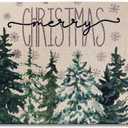 Pine Trees Snowflakes Merry Christmas Door mat, Winter Decor Non Slip Rubber Entry Doormat, Merry Christmas Welcome Doormats, outdoor christmas mats for front door, Xmas Outdoor Welcome Mat, 17x30
