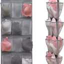 Dual Sided Hanging Shoe Organizer for Closet with Rotating Hanger Hanging Shoe Rack Holder with 24 Large Pockets (Grey-Mesh Pockets)