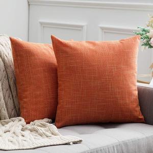MIULEE Cross Shape Faux Linen Square Throw Pillow Case Cushion Cover Home for Sofa Chair Couch/Bedroom Decorative Pillowcase 20x20 Inch Set of 2 Orange
