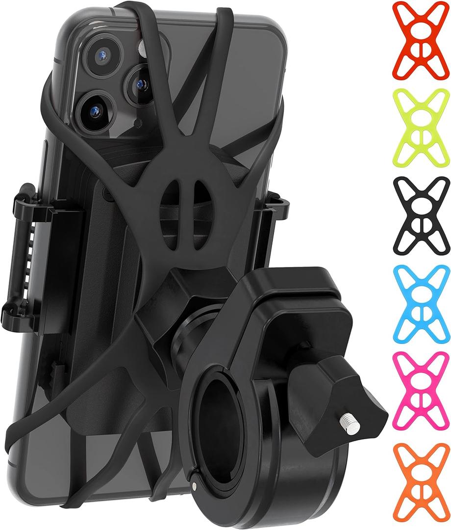 TruActive Premium Bike Phone Mount Holder | Universal Cell Phone Mount for 4"-7" Phones | Includes 6 Reusable Color Bands | Tool Free Handlebar Mount for Bicycle, Motorcycle, Electric Scooter, ATV, Black, Red, Blue, Pink, Yellow, Orange Included! TruActive Premium Bike Phone Mount Holder | Universal Cell Phone Mount for 4"-7" Phones | Includes 6 Reusable Color Bands | Tool Free Handlebar Mount for Bicycle, Motorcycle, Electric Scooter, ATV, Black, Red, Blue, Pink, Yellow, Orange Included!