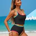 ZAFUL Tankini Swimsuit Tummy Control Bathing Suits Two Piece Swim Top with High Waisted Bottom (Black, M)
