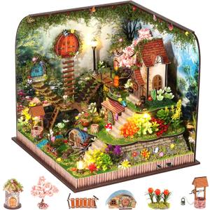 DIY Miniature House Kit, Forest Book Nook Kit with Music, 3D Wooden Puzzles for Adults, Dollhouse Kit with LED Light, Mini Building Kit, Craft Kit for Adults Teen to Build (Forest Garden)