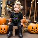 Kids Halloween Shirt Boys Girls Skeleton Hocus Pocus Pumpkin Face Glow in The Dark Graphic Tees Stripe Toddler Long Sleeve (Black)