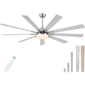72 Inch Ceiling Fans with Lights,Large Modern Ceiling fan with Remote and 9 Wooden Blades,Dimmable,6 Speeds,Noiseless Reversible Indoor&Outdoor Fan for Bedroom,Patio,Living Room (Brushed Nickel)