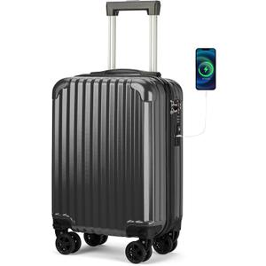 Personal Item Small Suitcase 18x14x8 Inches Hardside Built In TSA Lock & USB Port Lightweight Luggage With Removable Silent Wheels Underseat Carry-On Bag For Spirit and Frontier (Black)