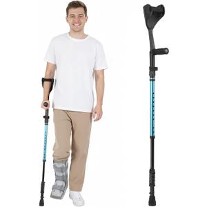 Ergonomic Forearm Crutches Spring Assist Crutches for Adults,Comfortable and Height Adjustable Arm Crutches Forearm with Anti-Slip Base,Walking Crutches with Cuffs, Not a Pair (Blue)