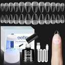 Beetles Gel Nail Kit Etch-X, Almond Short, 504pcs 12 Sizes Nail tips, with 9 in 1 Nail Glue Mini LED Light, Acrylic Half Matte Tips Press On Nail, Extension DIY Set at Home, Gift for Women & Girls