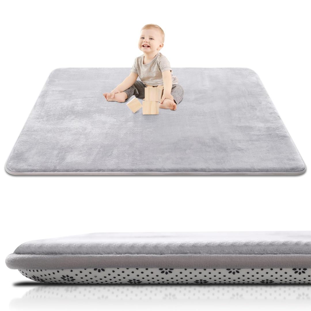Thick Baby Play Mat for Floor,50 x 50 Playpen Mat,Tummy Time Foam Mat,Ultra Soft Support & Plush Feel,Easy Care with Non-Slip Cushioned for Infant,Kids and Toddler Crawling,Grey (50"x50")
