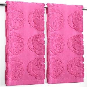 Tegeme 2 Pack Full Embossed Roses Kitchen Hand Towels for Women 100% Cotton Soft Absorbent Hand Towels Wedding Holiday Decor for Cooking Cleaning Drying Gym Bathroom Spa Gifts, 13.7''x29.5''