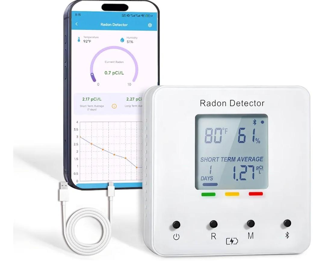 Bluetooth Radon Detector for Home & Basement, Portable Radon Test Kit with Real Time Gas Concentration, Temp & Humidity Monitoring, App Alerts, Detect Hidden Risks and Breathe with Confidence