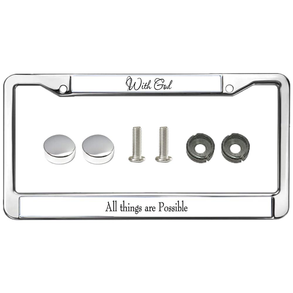 Christian License Plate Frame with God All Things are Possible Religious Jesus License Plate Holder 2 Holes for Auto Car SUVs Trucks