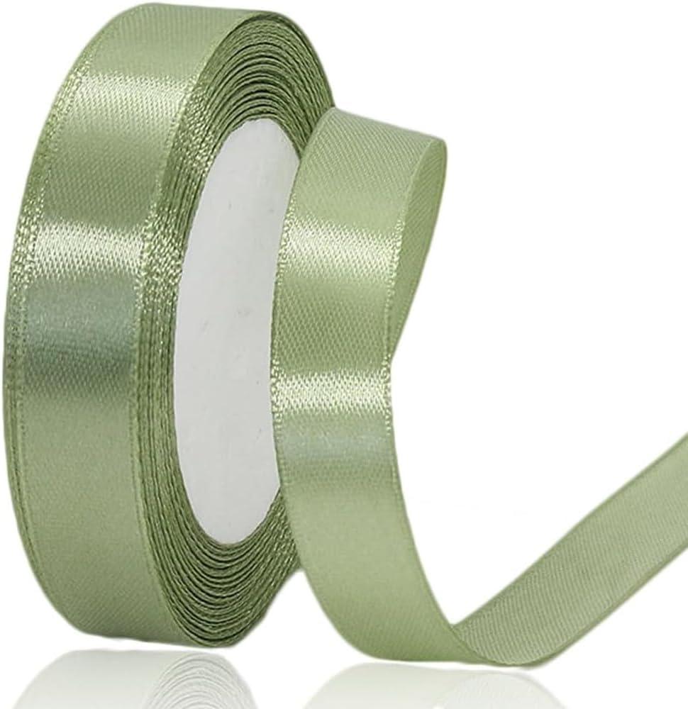 Sage Green Satin Ribbon for Gift Wrapping, Thin 5/8 inch x 25 Yards Dusty Sage Ribbons for Crafts, Gifts Bows Wedding Decor Floral Bouquet DIY Cake