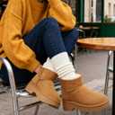 SHIBEVER Winter Ankle Boots Women Platform Suede Snow Booties Warm Fur Anti-Slip Waterproof Comfortable Outdoor Shoes (9, Chestnut)