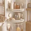 Suction Cup Shower Caddy(2-Pack Cream White),Single 1.77 Inches High No-Drilling Aluminum Bathroom Organizer with Towel Bar & Hooks,Moder wall Shower Shelf and Storage Decor