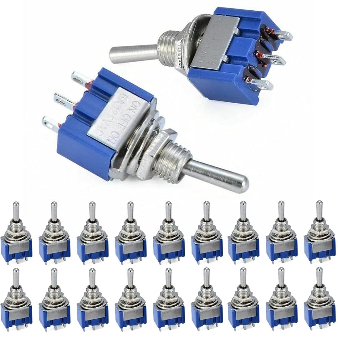 20 Pieces of 6A/125V 3A/250V ON/Off/ON 3-Terminal 3-Position SPDT Toggle Switch with Single Connector MTS-103