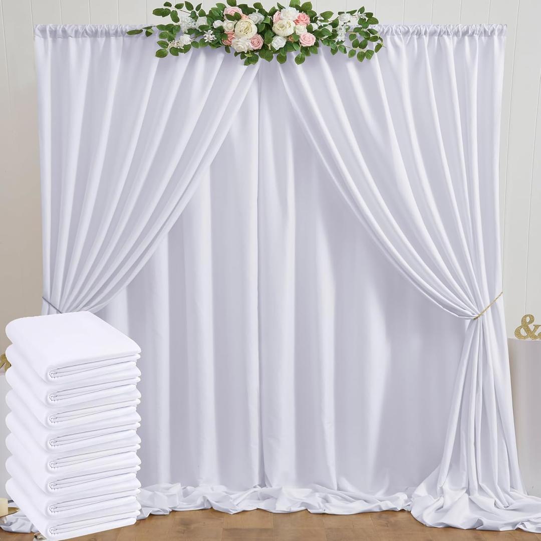40ft x 10ft White Backdrop Curtain Panels for Parties, Thick Wrinkle Resistant 8 Panels Polyester Wedding Backdrop Drapes for Birthday Photography Party Home Decorations